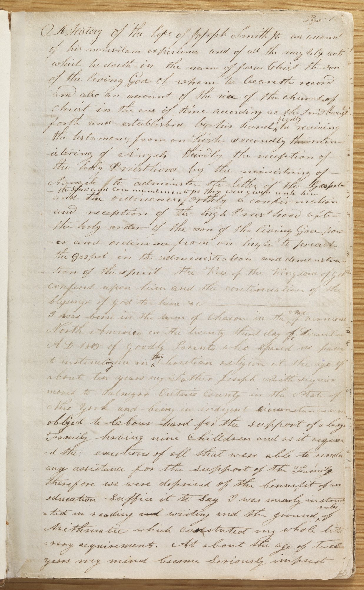 Manuscript page from Joseph Smith's circa 1832 history