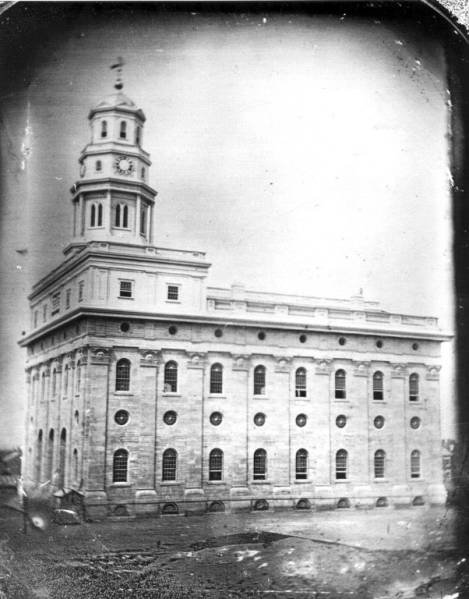 Historic daguerreotype photograph of the original Nauvoo Temple
